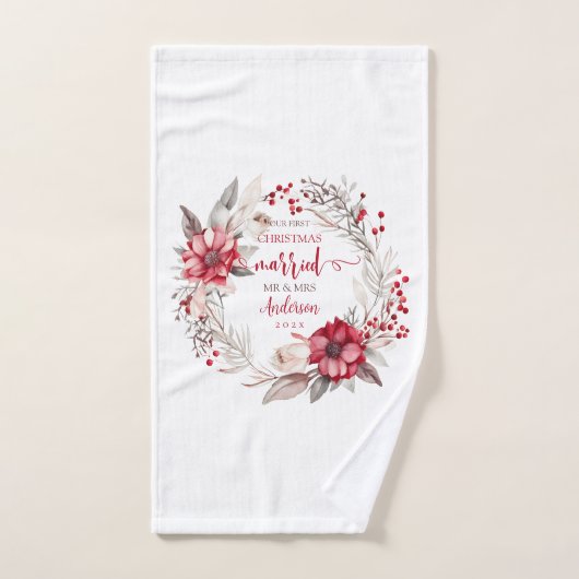 Onze eerste Kerstmis Getrouwd Handdoek (Handdoek)