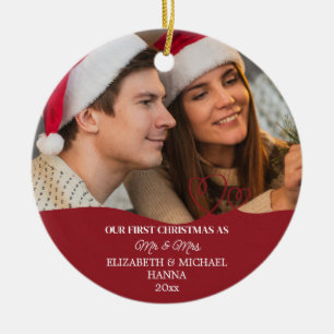Onze Eerste Kerstmis Getrouwd Heren & Dames Kerami Keramisch Ornament