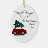 Onze eerste Kerstmis getrouwd met rode auto Keramisch Ornament (Rechts)