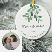 Onze eerste Kerstmis getrouwd Mistletoe Foto Keramisch Ornament