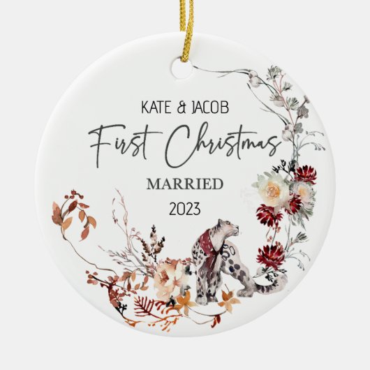 Onze Eerste Kerstmis Getrouwd Ornament met Namen (Voorkant)