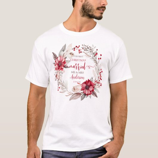 Onze eerste Kerstmis Getrouwd T-shirt (Voorkant)