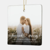 Onze Eerste Kerstmis Getrouwd & Vrolijke Foto Keramisch Ornament (Links)