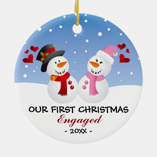 Onze eerste Kerstmis ging over een sneeuwman-versi Keramisch Ornament (Achterkant)