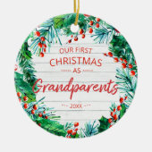 Onze Eerste Kerstmis Grootouders 2024 Krans Keramisch Ornament (Voorkant)