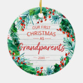 Onze Eerste Kerstmis Grootouders 2024 Krans Keramisch Ornament (Achterkant)