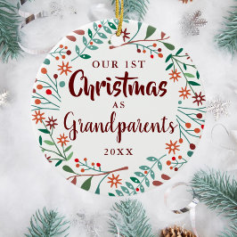 Onze Eerste Kerstmis Grootouders Bloemstuk Baby Fo Keramisch Ornament