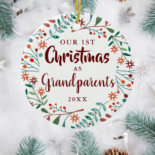 Onze Eerste Kerstmis Grootouders Bloemstuk Baby Fo Keramisch Ornament