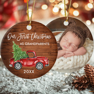 Onze eerste Kerstmis Grootouders Hout Truck FOTO Keramisch Ornament