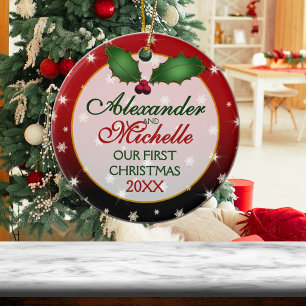 Onze Eerste Kerstmis Huwelijksornament Keramisch Ornament