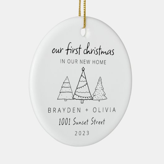 Onze eerste Kerstmis in New Home Minimalist Keramisch Ornament (Rechts)