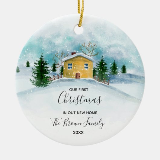 Onze eerste Kerstmis in ons nieuwe huis Keramisch Ornament (Voorkant)