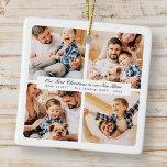 Onze eerste Kerstmis in ons nieuwe huis Modern 4 f Keramisch Ornament<br><div class="desc">Design is samengesteld uit moderne chique typografie met sans serif en serif lettertype. Voeg aangepaste foto's van familie en nieuwe huis en jaar.</div>