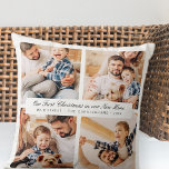 Onze eerste Kerstmis in ons nieuwe huis Modern 4 f Kussen<br><div class="desc">Design is samengesteld uit moderne chique typografie met sans serif en serif lettertype. Voeg aangepaste foto's van familie en nieuwe huis en jaar.</div>