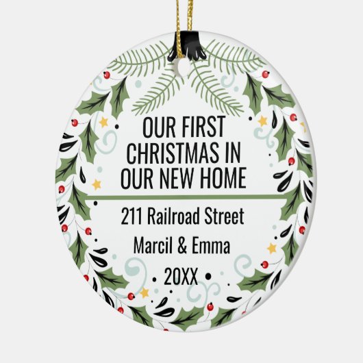 Onze eerste Kerstmis in onze nieuwe Huis 2023 Cust Keramisch Ornament (Links)