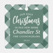 Onze Eerste Kerstmis in onze Nieuwe Huis Modern Pl Metalen Ornament (Achterkant)