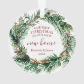 Onze eerste Kerstmis in onze nieuwe huiskrans Ornament (achterkant)