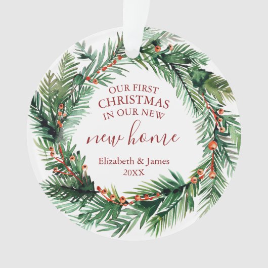 Onze eerste Kerstmis in onze nieuwe huiskrans Ornament (voorkant)