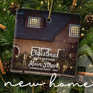 Onze eerste Kerstmis in onze nieuwe thuisfoto Keramisch Ornament
