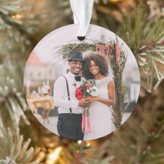 Onze Eerste Kerstmis Kalligrafie Mr en Mrs Foto Ornament (Boom)