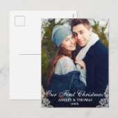 Onze eerste Kerstmis Lace Border Couple Foto Feestdagenkaart (Voorkant / Achterkant)