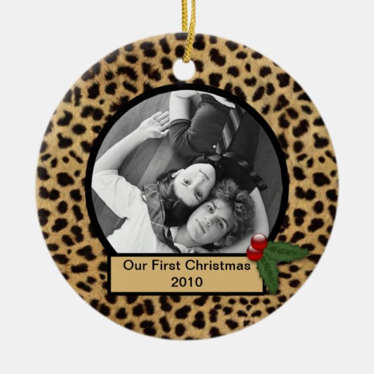 Onze Eerste Kerstmis Luipaardprint Ornament (Voorkant)
