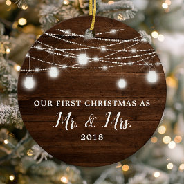 Onze eerste kerstmis meneer en mevrouw Holiday op Keramisch Ornament