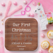 Onze eerste kerstmis meneer en mevrouw pasgetrouwd papieren bordje (Feest)