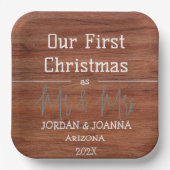 Onze eerste kerstmis meneer en mevrouw pasgetrouwd papieren bordje (Voorkant)