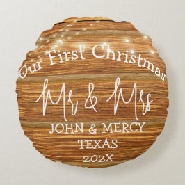 Onze eerste kerstmis meneer en mevrouw pasgetrouwd rond kussen