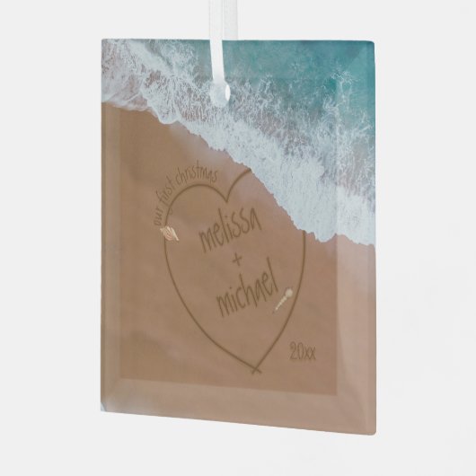 Onze eerste Kerstmis met Names Beach Dated Glas Ornament (Voorkant links)
