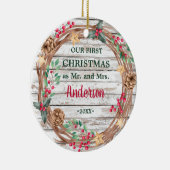 Onze eerste Kerstmis met witte bosbessen Keramisch Ornament (Rechts)