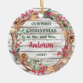 Onze eerste Kerstmis met witte bosbessen Keramisch Ornament (Voorkant)