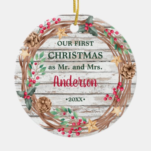 Onze eerste Kerstmis met witte bosbessen Keramisch Ornament (Voorkant)