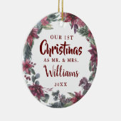Onze Eerste Kerstmis Mijnheer Mevrouw Bloem Foto Keramisch Ornament (Rechts)