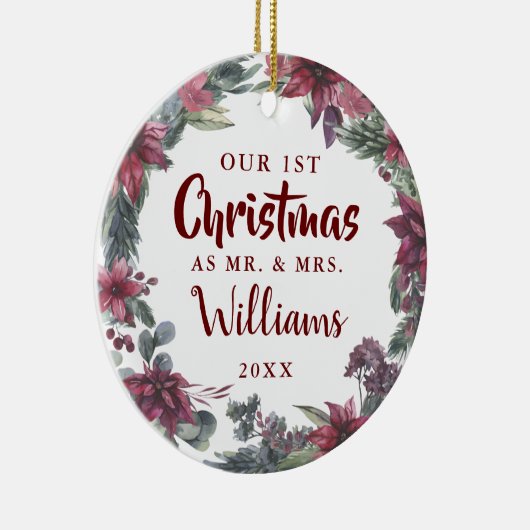 Onze Eerste Kerstmis Mijnheer Mevrouw Bloem Foto Keramisch Ornament (Rechts)