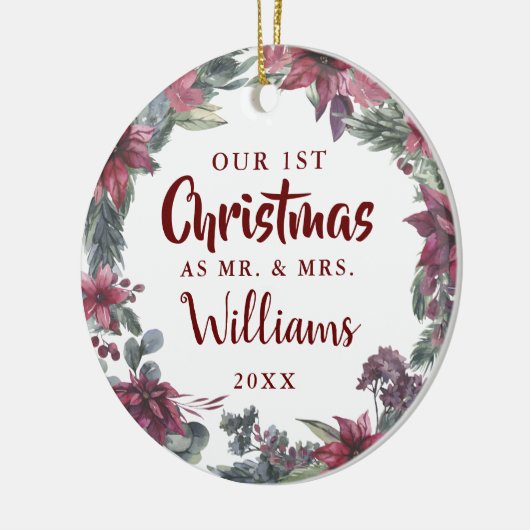 Onze Eerste Kerstmis Mijnheer Mevrouw Bloem Foto Keramisch Ornament (Links)