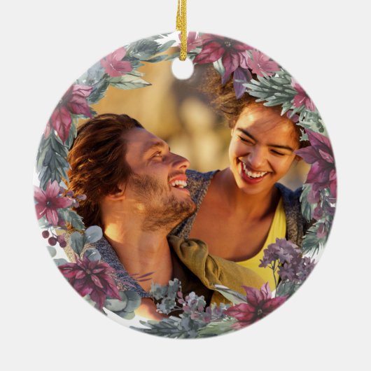 Onze Eerste Kerstmis Mijnheer Mevrouw Bloem Foto Keramisch Ornament (Achterkant)