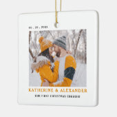 Onze eerste Kerstmis minimale Elegante moderne fot Keramisch Ornament (Links)