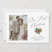 Onze eerste Kerstmis | Modern Script Pas getrouwd Feestdagenkaart (Voorkant)