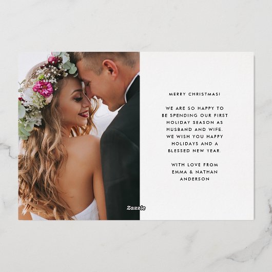 Onze eerste Kerstmis | Modern Twee Foto Folie Feestdagenkaart (Achterkant)