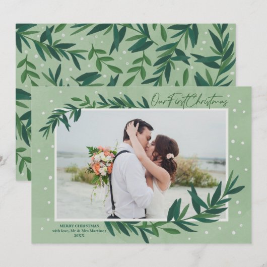 Onze Eerste Kerstmis Moderne Botanische Foto Feestdagenkaart (Voorkant / Achterkant)