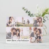 Onze eerste Kerstmis Moderne Foto Collage Kerstmis Feestdagenkaart (Staand voorkant)