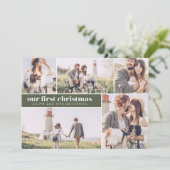 Onze eerste Kerstmis Moderne Foto Collage Kerstmis Feestdagenkaart (Staand voorkant)