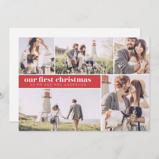 Onze Eerste Kerstmis Moderne Fotocollage Kerstmis Aankondiging (Voorkant / Achterkant)