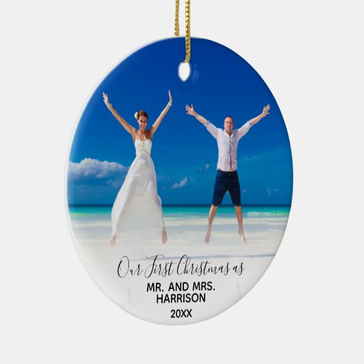 Onze eerste Kerstmis, Mr. 2 Foto Elegant Beach Keramisch Ornament (Rechts)