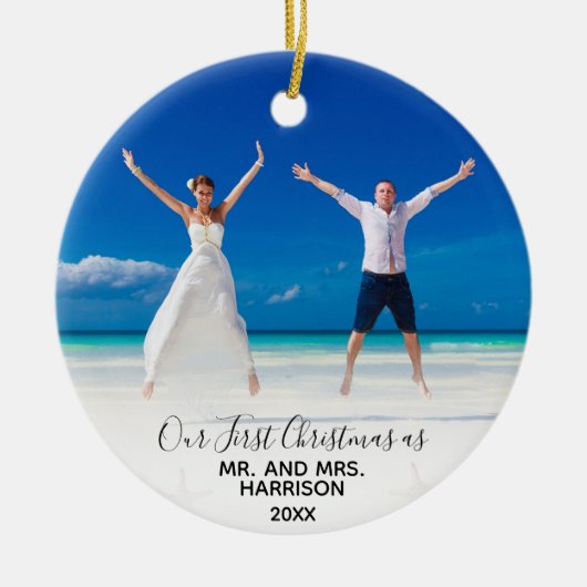 Onze eerste Kerstmis, Mr. 2 Foto Elegant Beach Keramisch Ornament (Voorkant)