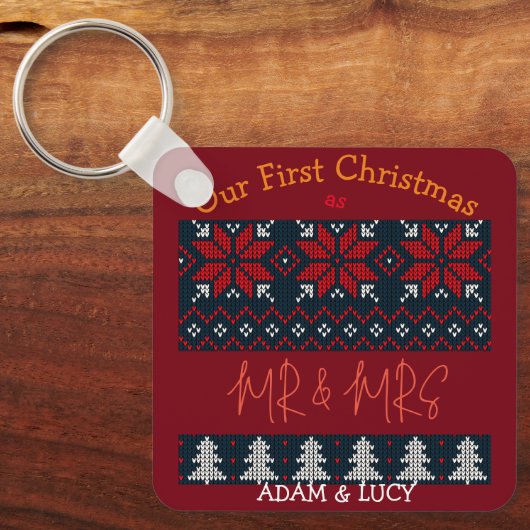 Onze eerste Kerstmis, Mr. en Mrs. /Couple newlywed Sleutelhanger (Voorkant)