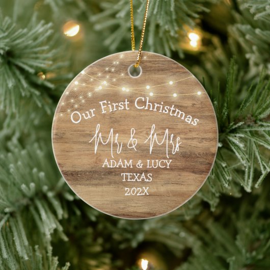 Onze eerste Kerstmis, Mr. en Mrs. nieuwhout Keramisch Ornament (Boom)