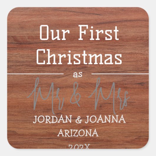 Onze eerste Kerstmis, Mr. en Mrs. nieuwhout Vierkante Sticker (Voorkant)